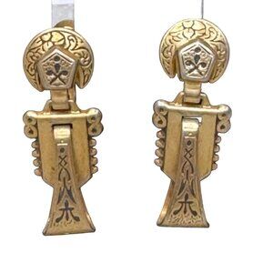 Vintage Victorian Art Deco Etruscan Door Knocker Dangle Screw Back Earrings Bras